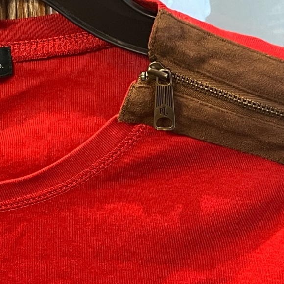Lauren Ralph Lauren Size Large Red Long Sleeve with Brown Shoulder Zip Detail - Picture 3 of 6